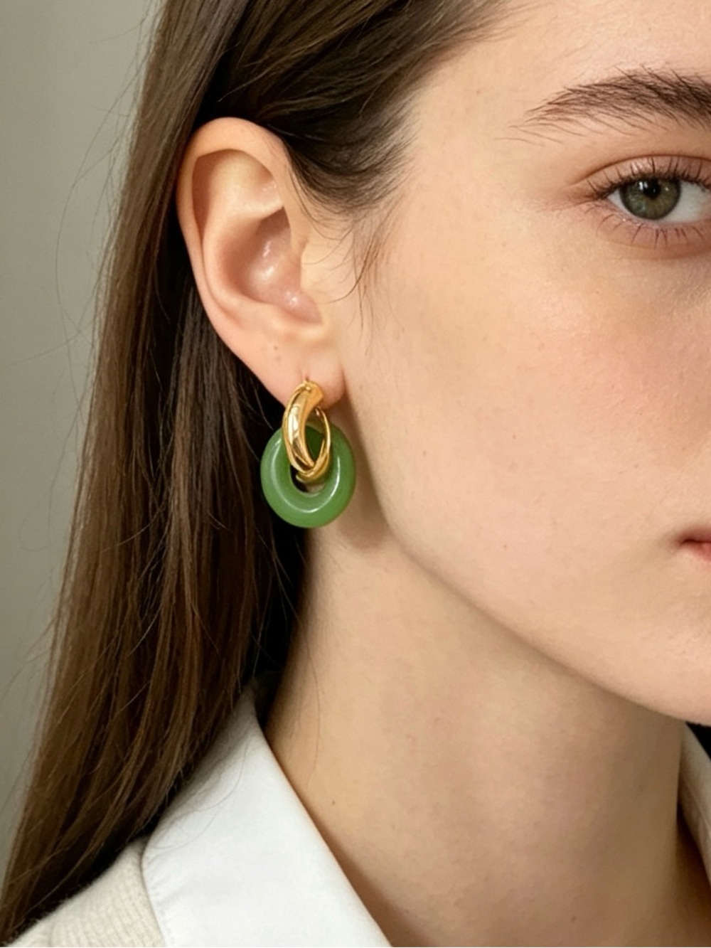 Gold & Green Hoop Earrings